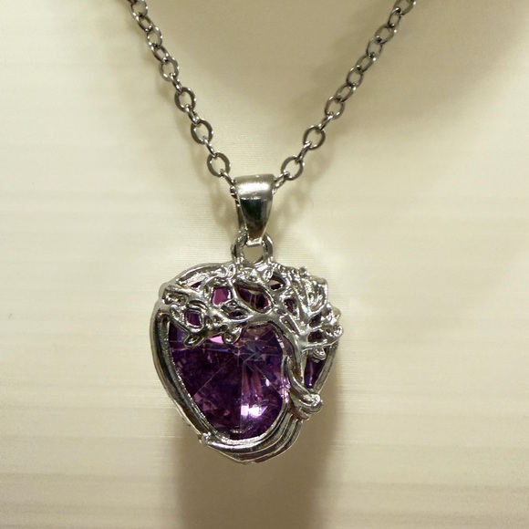 Jewelry - Elegant Silver and Purple Tree of Life Pendant Necklace.